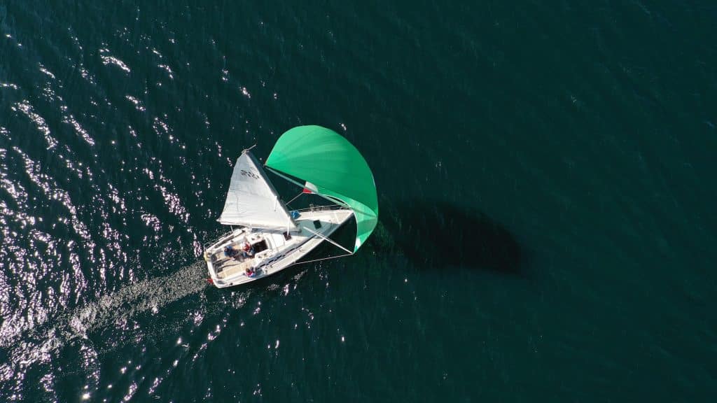 Birds eye view of sailing boat