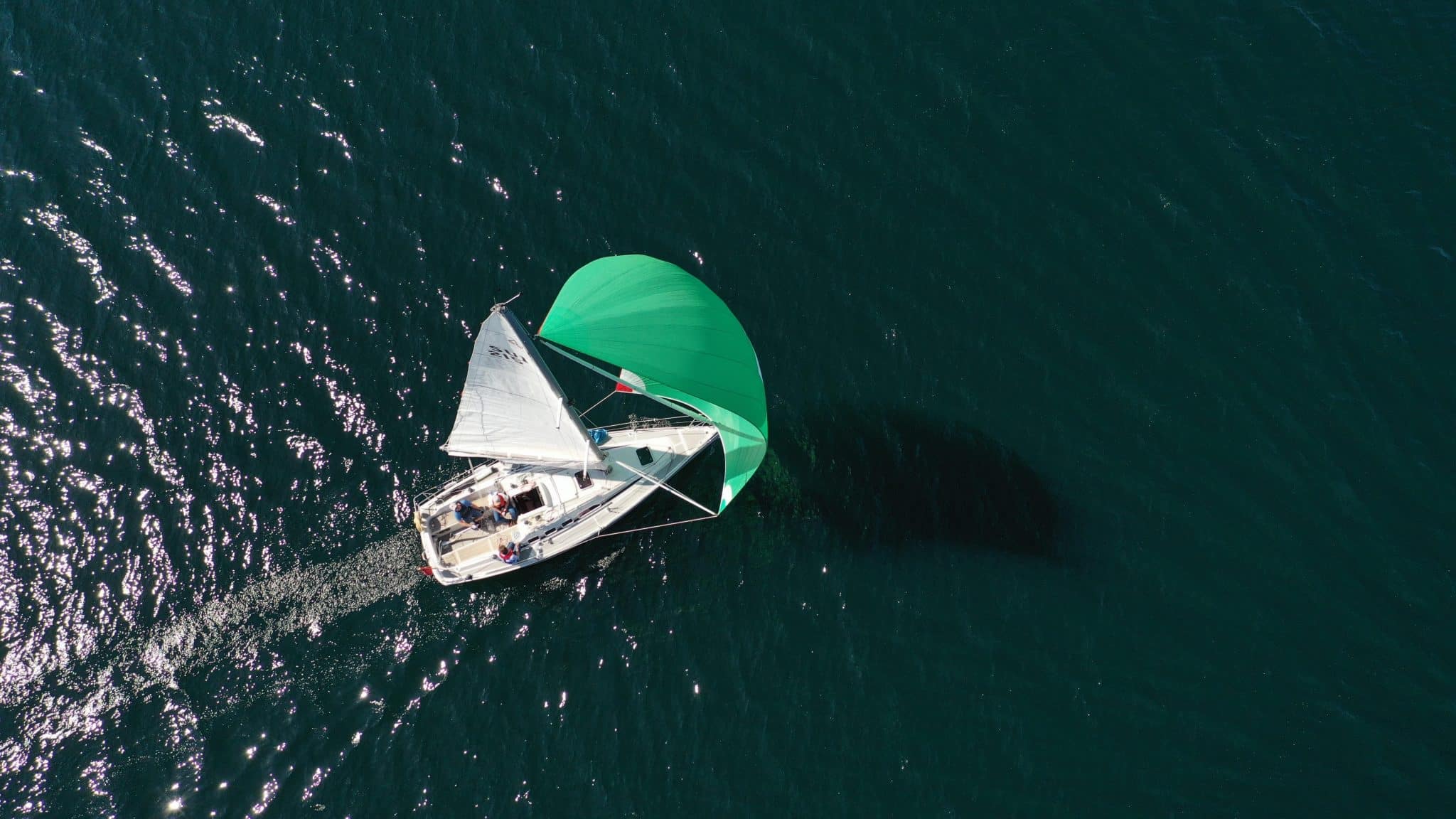 Birds eye view of sailing boat